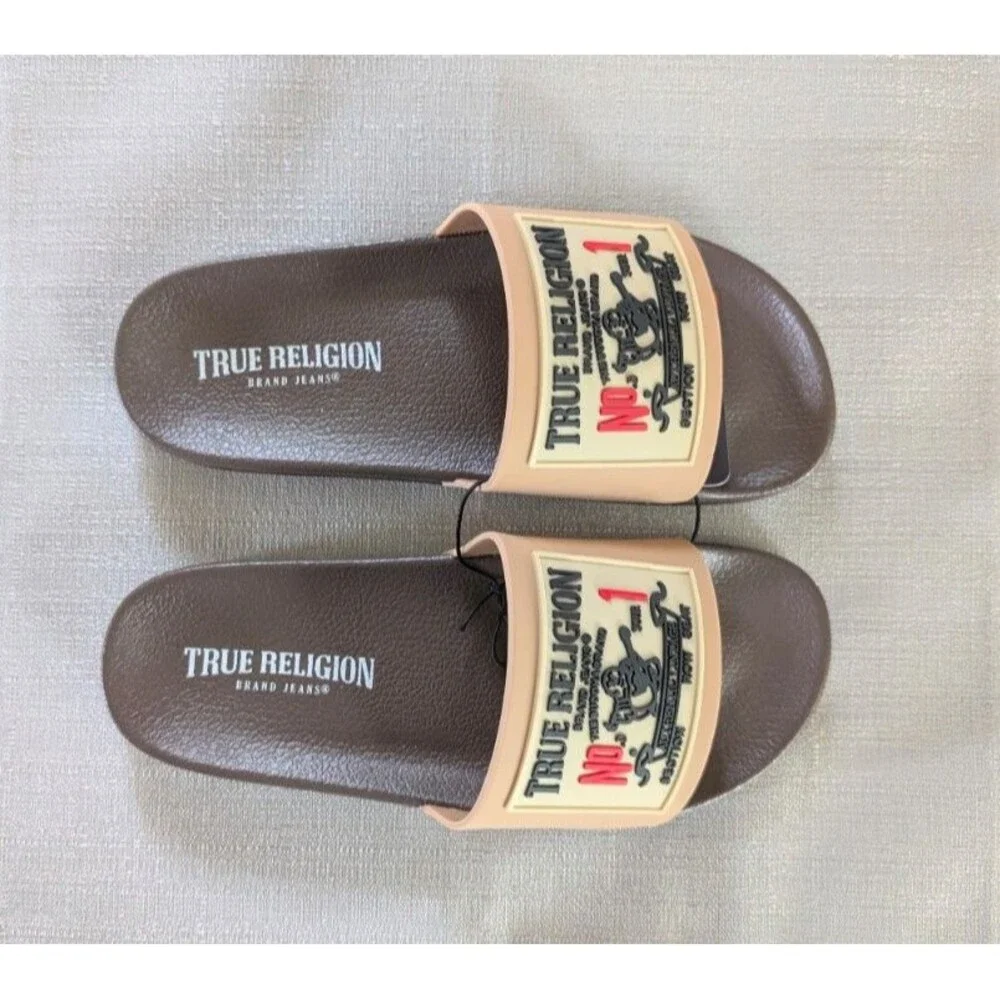 True Religion Beige Kendrick Slides Kids Size 4 NEW!